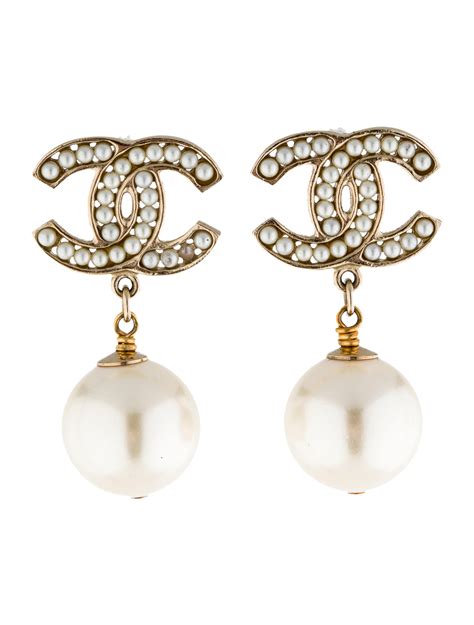 chanel classic cc pearl earrings|Chanel CC Pearl Drop Earrings .